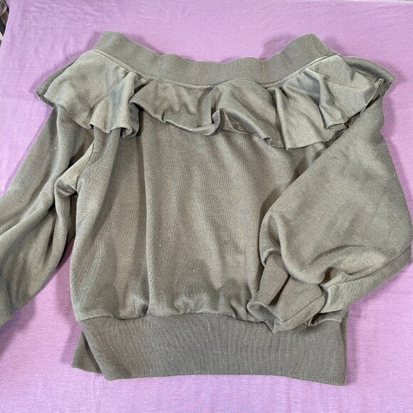 Fashion Nova Olive Green Ruffle Wide Neck Cold Shoulder - Size Small - like NEW - Picture 5 of 5
